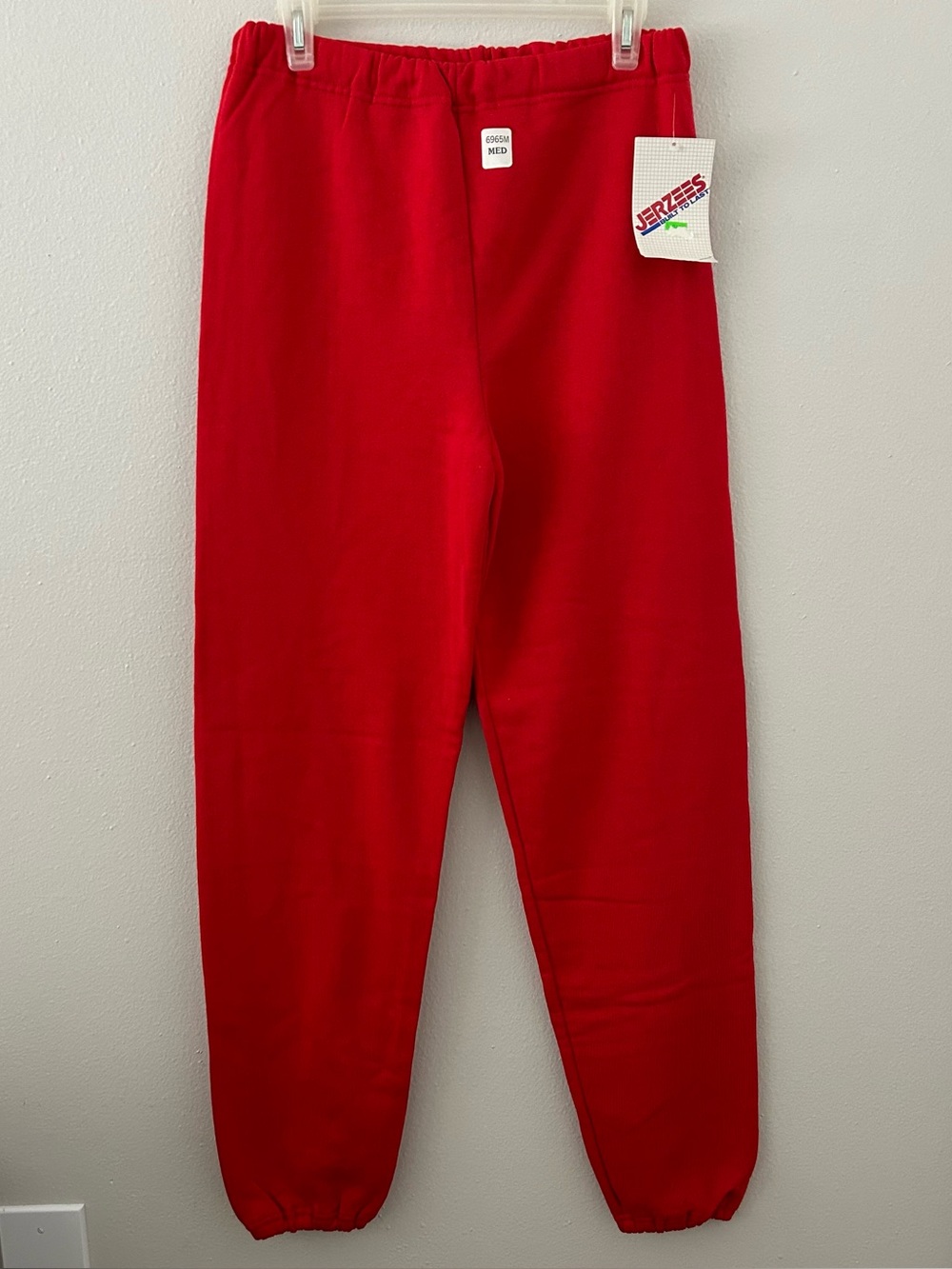 Vintage 90s Jerzees Sweatpants Mens M Red Blank Fleece Joggers USA Deadstock NWT